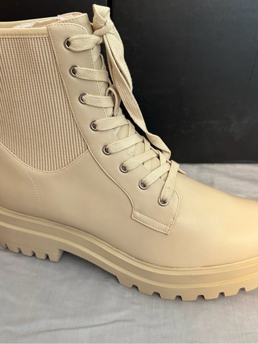 Beige Lace-Up Combat Boot